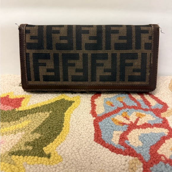 Fendi Handbags - FENDI Vintage Zucca Canvas Leather Long Brown Wallet